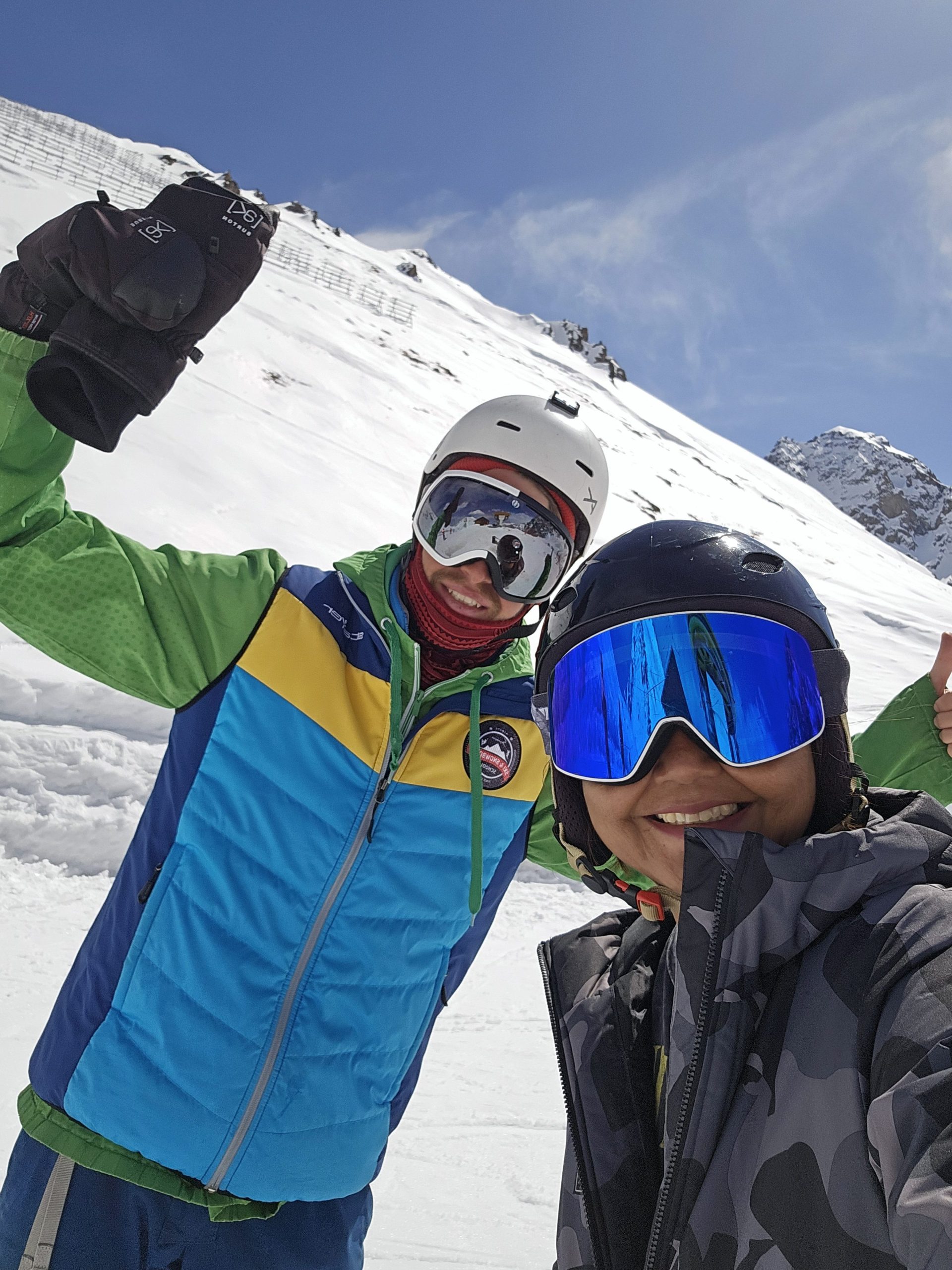 With my snowboarding instructor at Shymbulak Ski Resort in Kazakhstan.