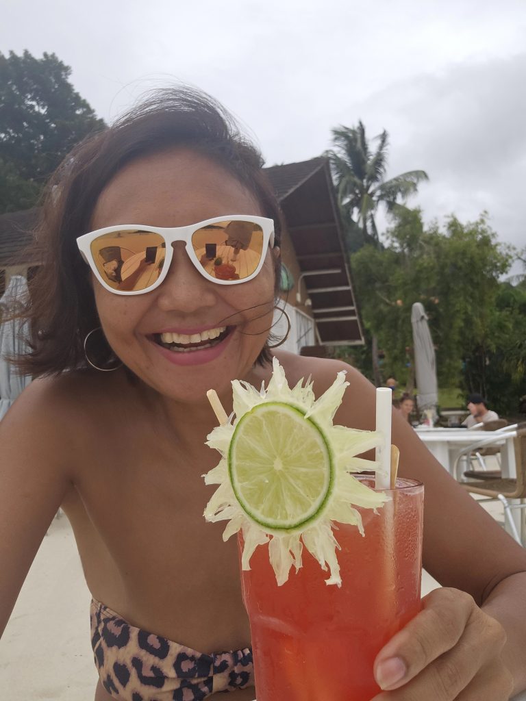 Enjoying a cocktail at the beachfront Boathouse Bar, Berjaya Langkawi