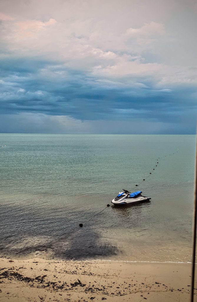 Oceanfront view from Beach Brasserie overlooking the beach at Berjaya Langkawi Resort