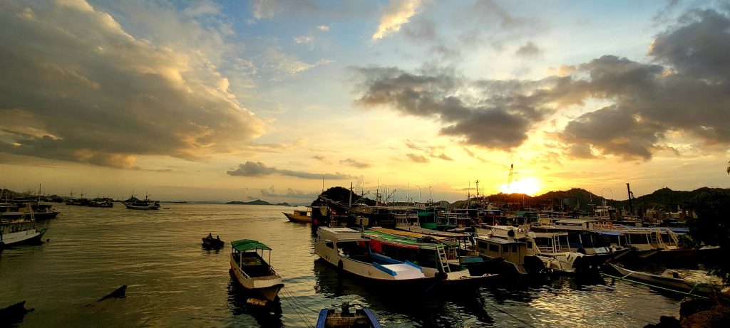 Boats anchored in the harbour of Labuan Bajo, Flores