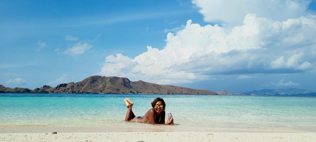 Writer on the beach at Komodo Island