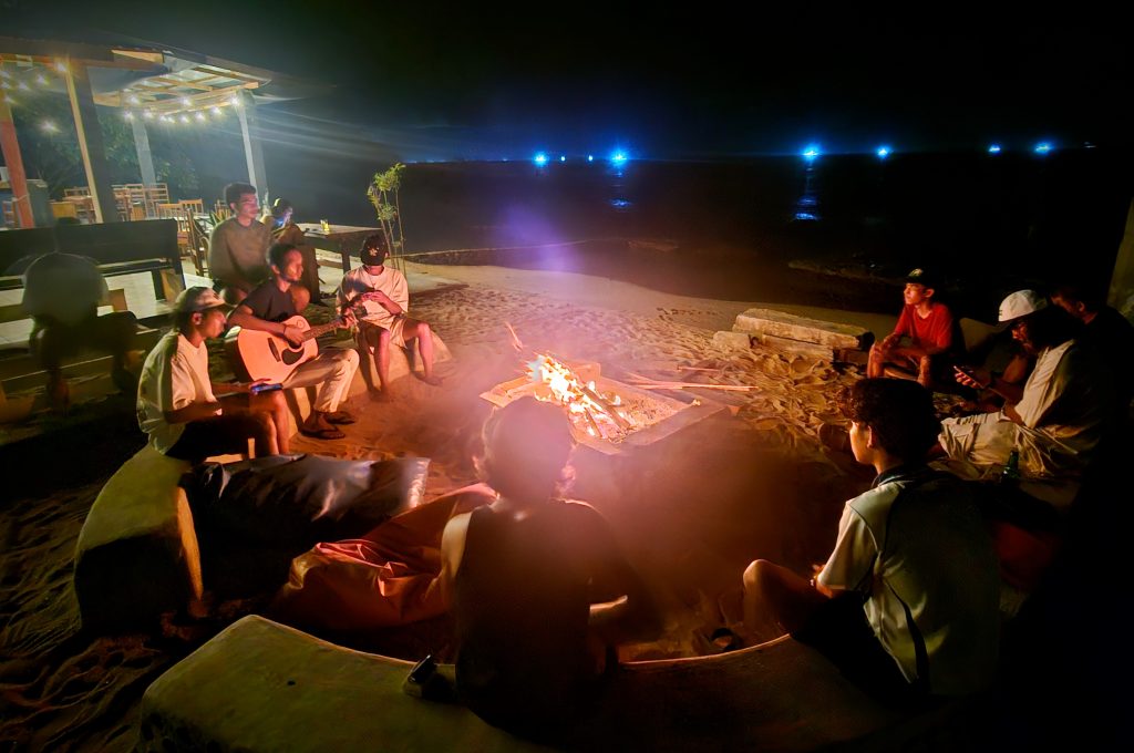 Beach bonfire night at Ricky's Beach House in Sungai Pinang, West Sumatra