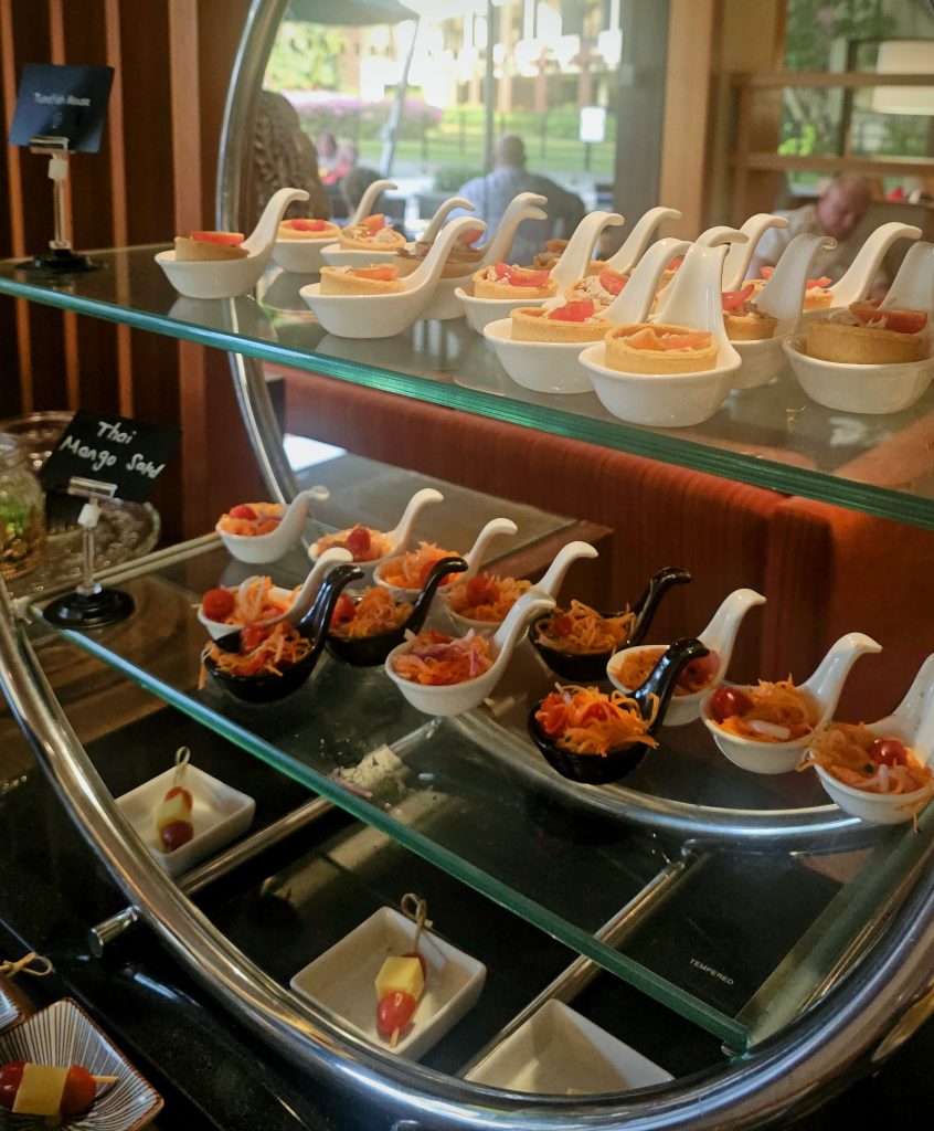 Beautifully presented canapés at exclusive Rasa Wing lounge, Shangri-La Rasa Sayang resort, Penang, Malaysia