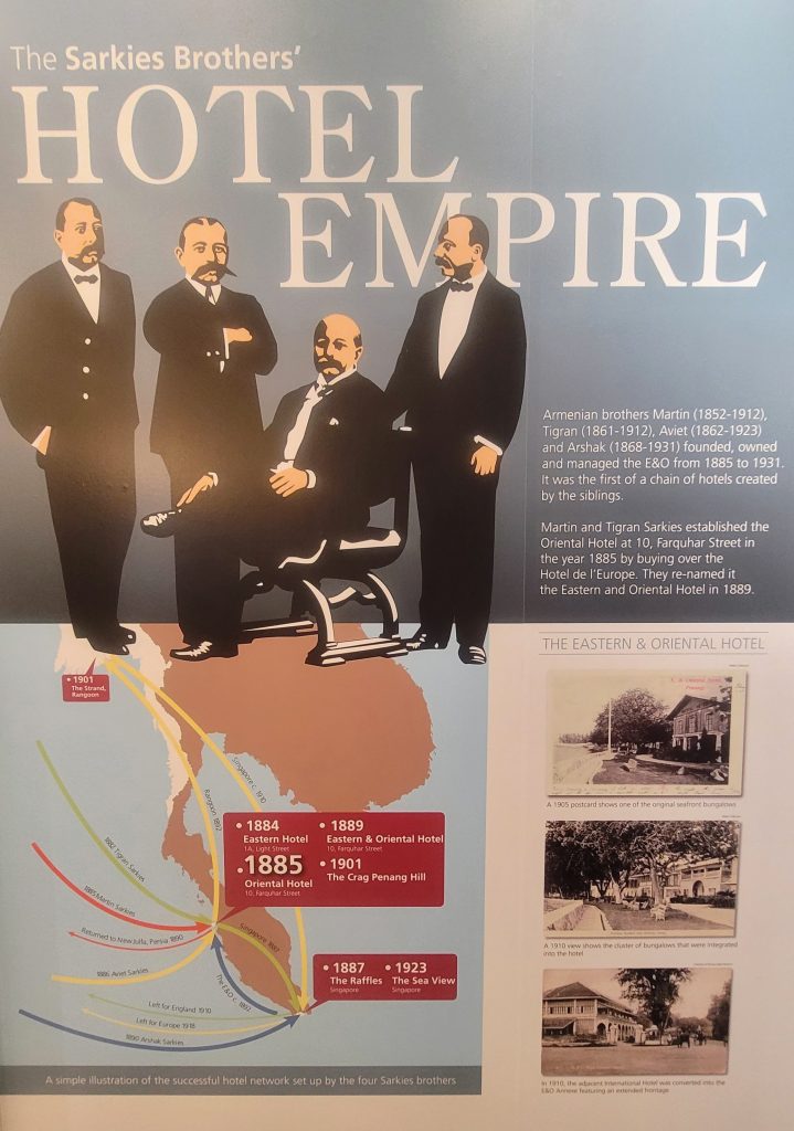 Poster of the Sarkies Brothers, founders of the E&O Hotel Penang, displayed in the E&O Hotel Penang museum