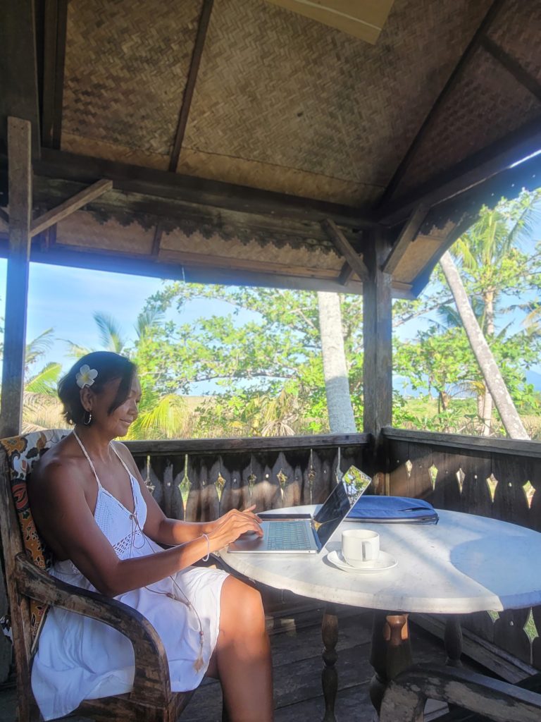 Author writing at 120-year-old heritage house Bon Ton Resort Langkawi
