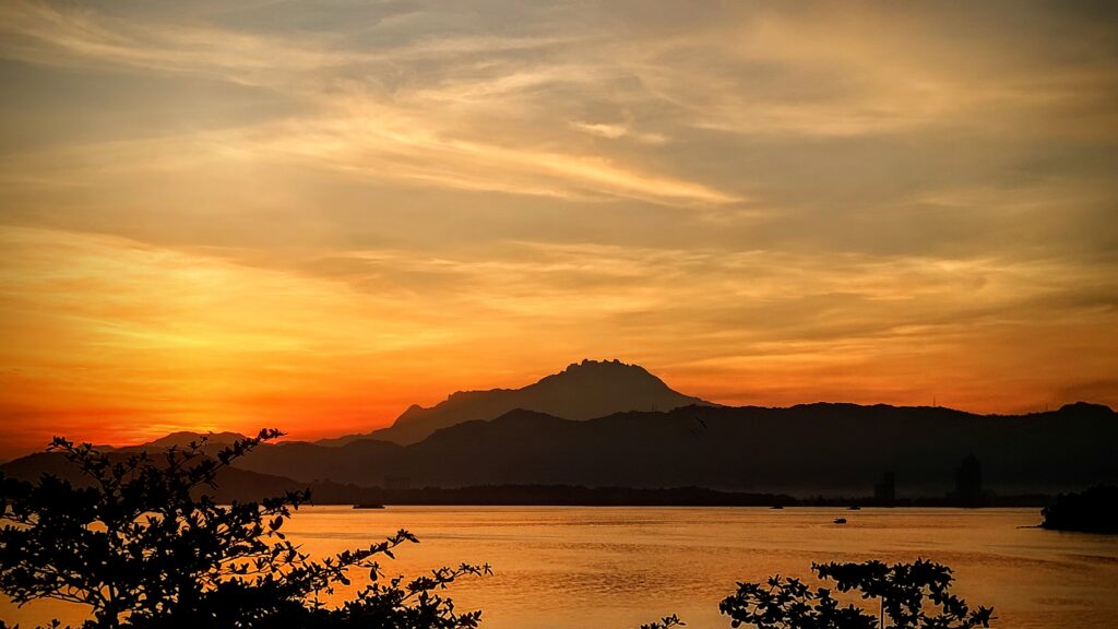 Sunrise view from villa veranda at Gaya Island Resort Sabah
