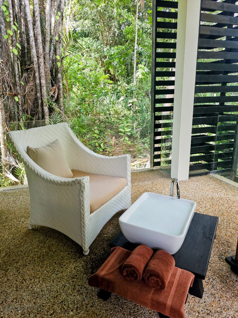 Outdoor area of Spa Village at Gaya Island Resort Sabah surrounded by nature