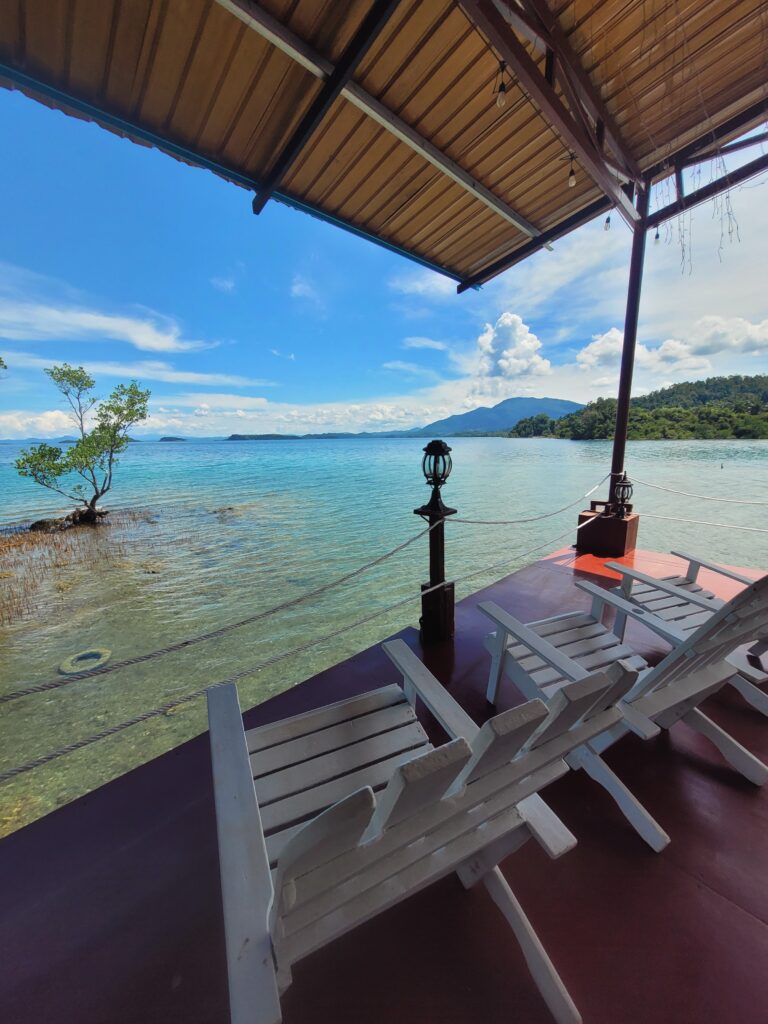 Sea view from the restaurant at Payang Bay before the Blue Rings Reef excursion