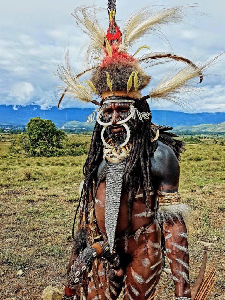 Dani Tribe chief in traditional koteka at the Baliem Valley Festival.