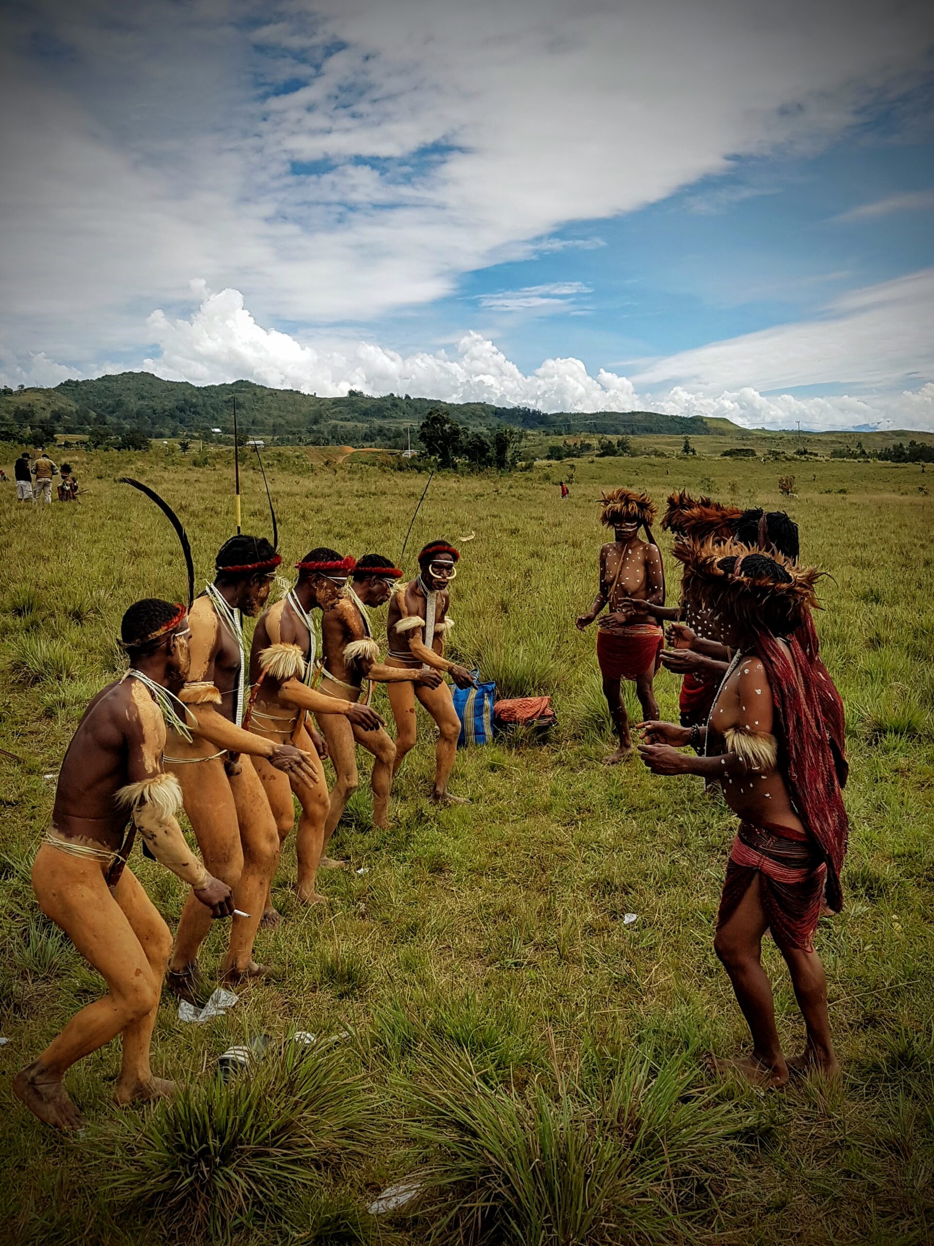 Members of the Dani Tribe dancing during the Baliem Valley Festival in Baliem Valley.