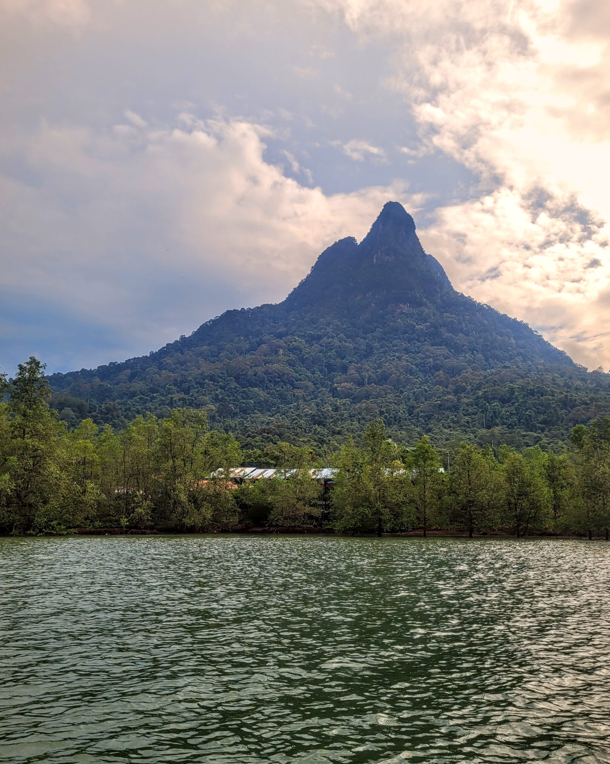 View of Mount Santubong from Santubong Wetlands in Sarawak, Malaysia