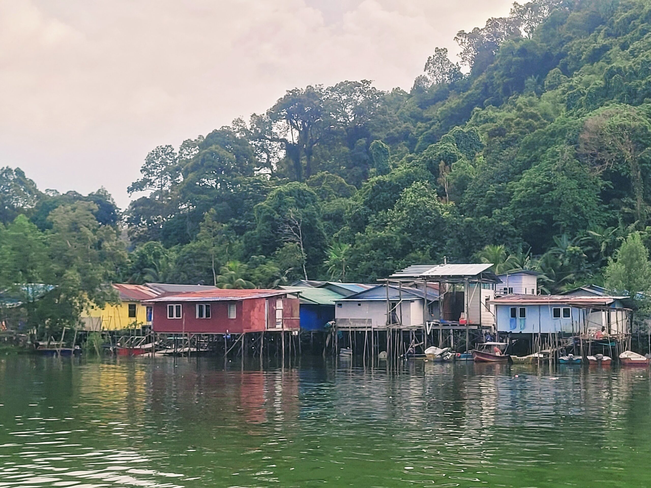 Colourful village along the Santubong River in Sarawak