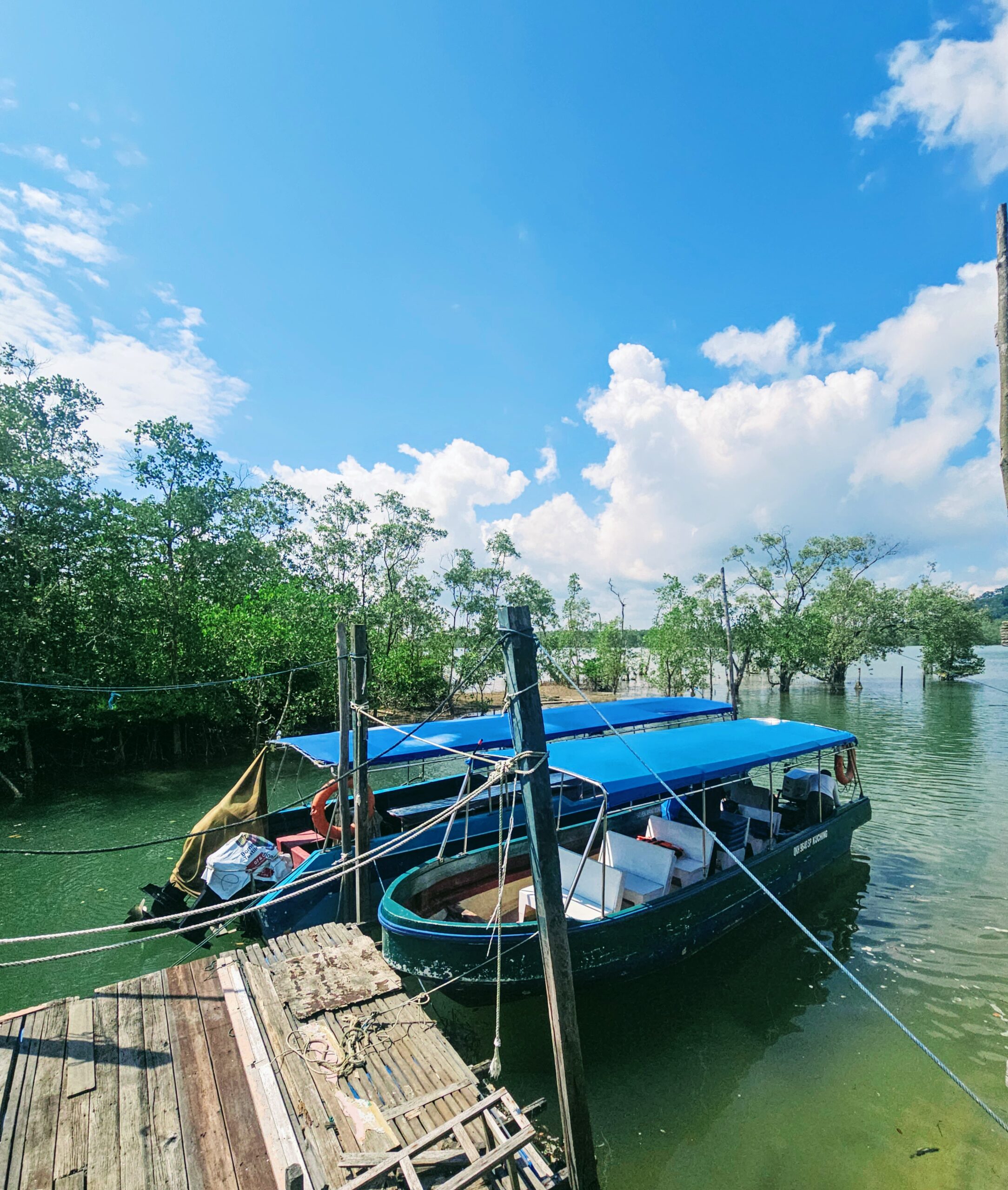 Local boat used for the Santubong Wetland River Cruise in Sarawak