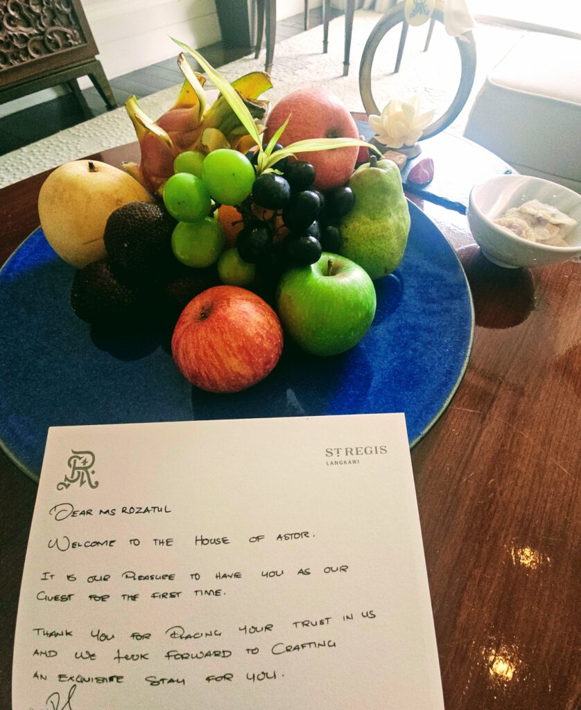 A personalised welcome note for travel writer Shannim at The St. Regis Langkawi
