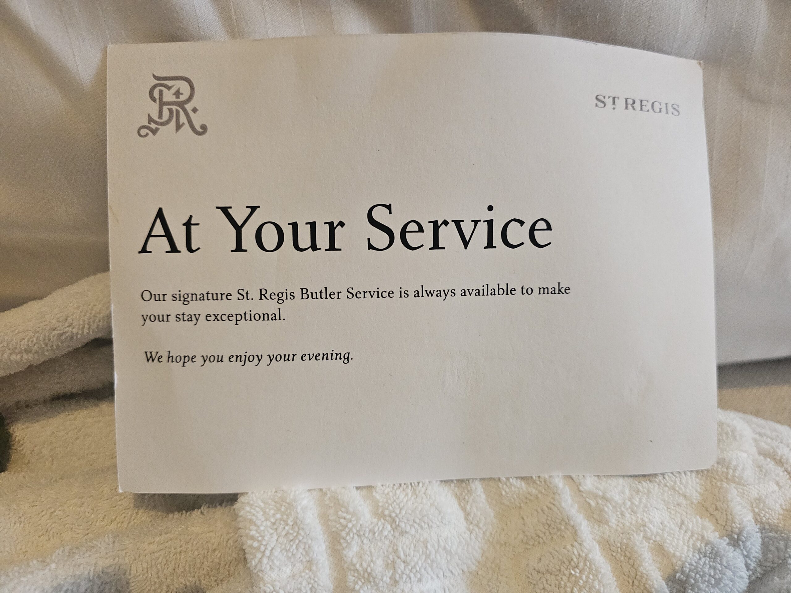 Butler Service information card at The St. Regis Langkawi
