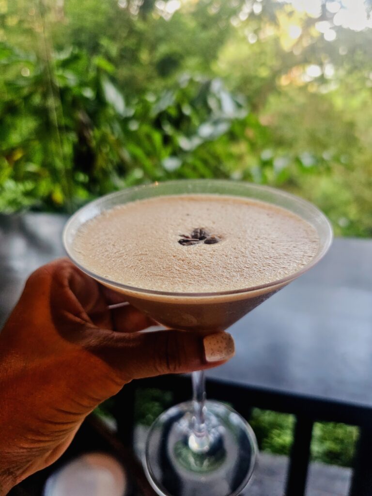 Espresso martini at breakfast overlooking the rainforest at The Ritz-Carlton, Langkawi