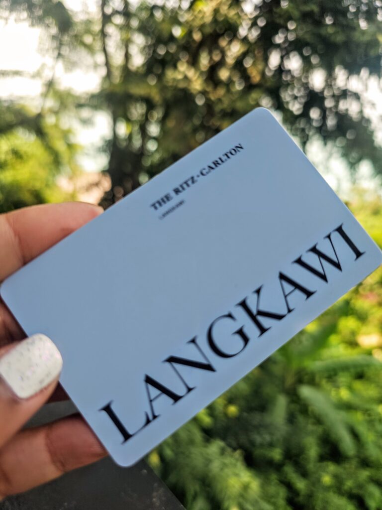 The room key for The Riz-Carlton-Langkawi overlooking the rainforest