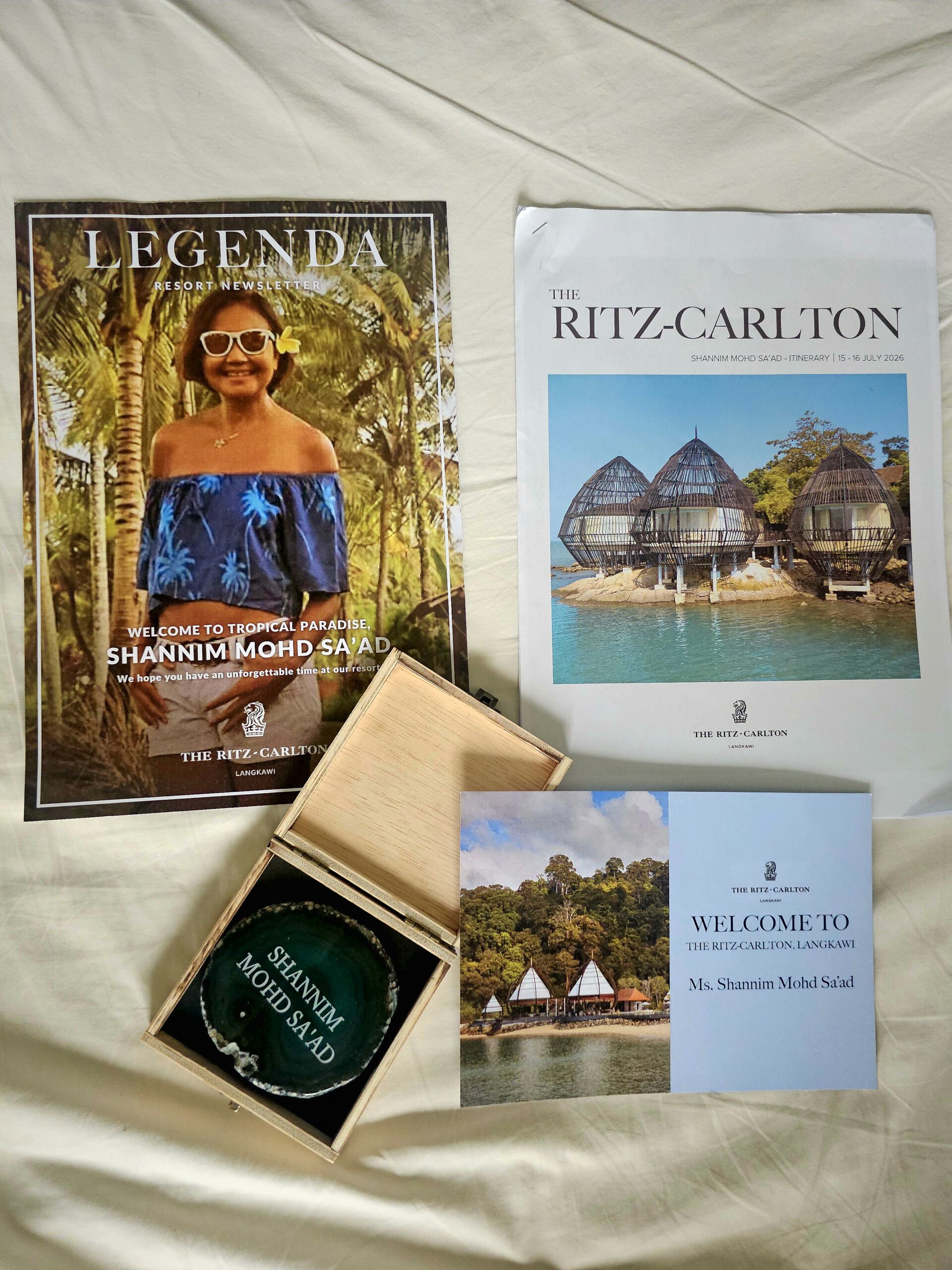 Personalised welcome gifts at The Ritz-Carlton, Langkawi